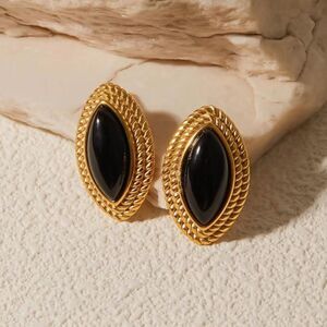 Gold and Black Oval Earrings A1089